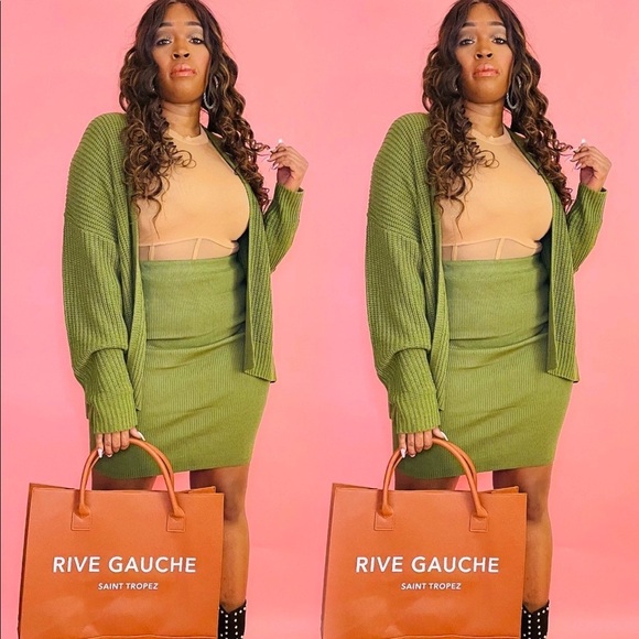 NEW TRENDY OLIVE OPEN FRONT CARDIGAN KNIT SWEATER - Picture 2 of 8